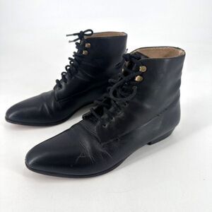 Vittorio Ricci Vintage Lace Up Ankle boots Size 8.5 Black Leather Granny 90s